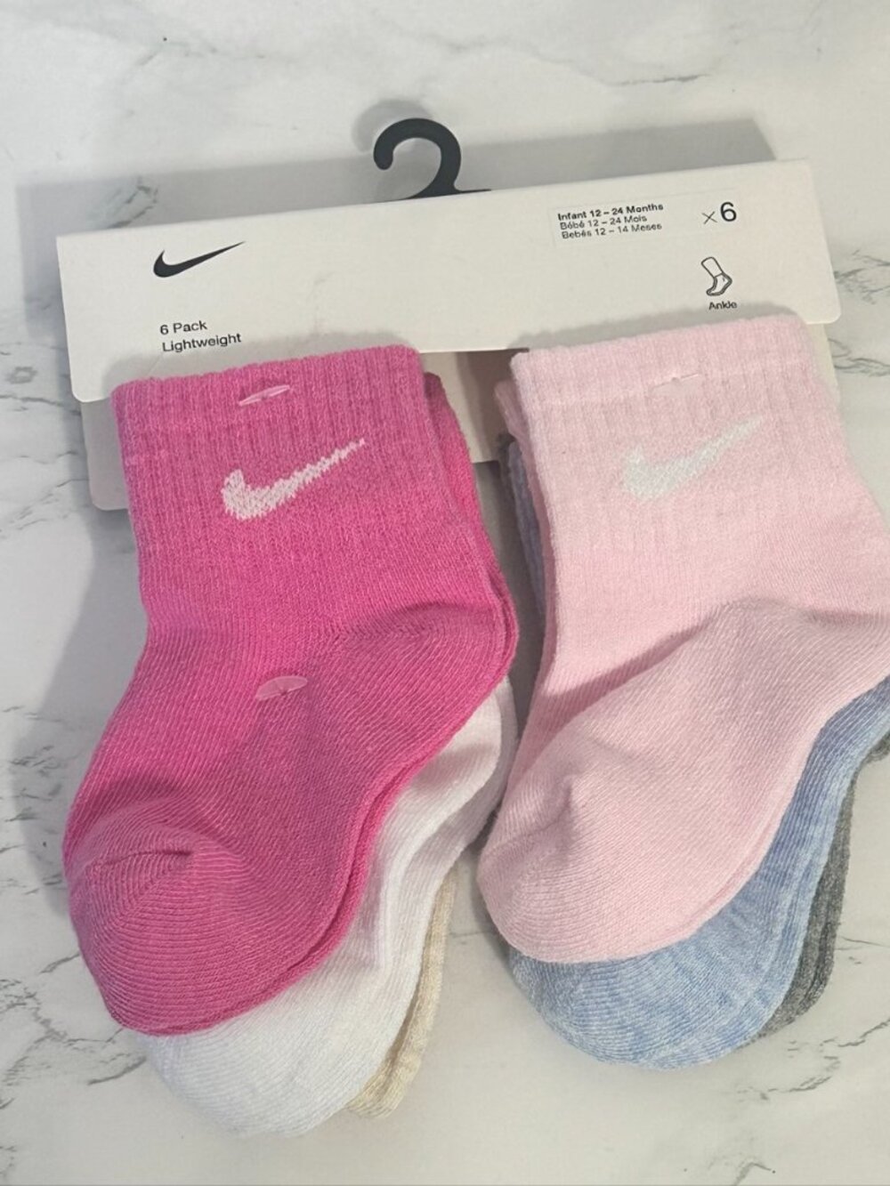 Nike Infant Girls 6-Pack Lightweight Ankle Socks 12-24 Months Pastel NWT